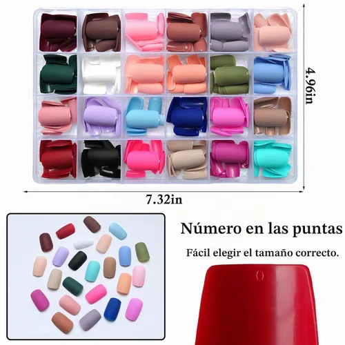 Vista 3 de LoveOurHome 576 uñas cuadradas a presión, uñas postizas medianas con pegamento mate, uñas acrílicas medianas a presión, uñas postizas cuadradas