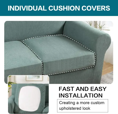 Vista 6 de Turquoize Fundas de sofá de 3 piezas para sofá de 2 cojines individuales, paquete de 2 fundas para silla, color cian oscuro