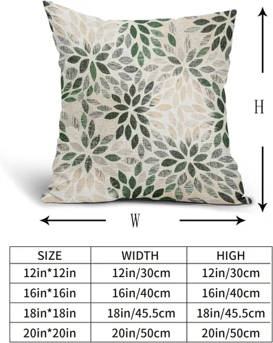 Vista 4 de Juego de 2 fundas de almohada de dalia verde de 18 x 18 pulgadas, fundas de almohada cuadradas decorativas de flores geométricas rústicas, fundas