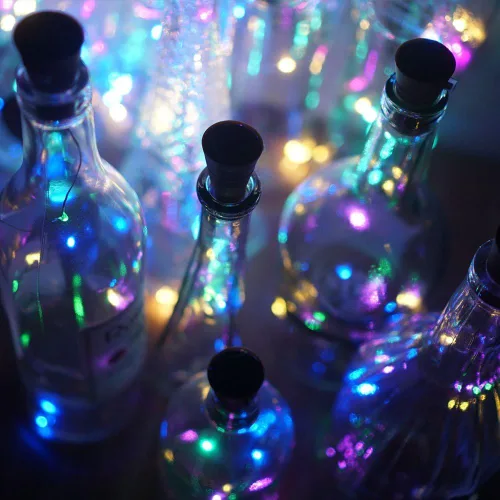 Vista 6 de Paquete de 10 luces solares para botellas de vino, 10 luces LED impermeables con forma de corcho de cobre para bodas, Navidad, exteriores