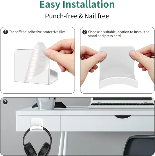 Vista 4 de HomeMount Soporte para auriculares, soporte adhesivo para colgar auriculares para juegos, soporte de escritorio para la mayoría de auriculares