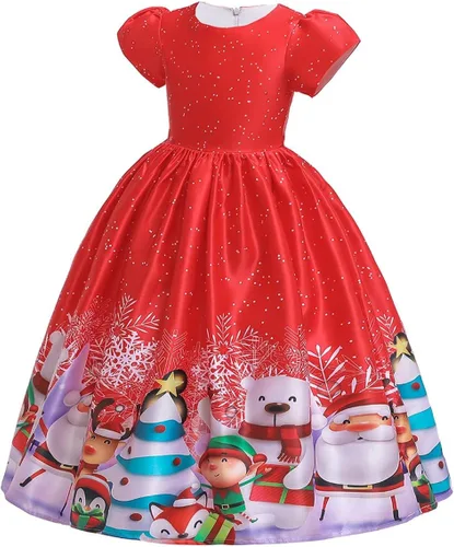Vista 5 de Disfraz de fiesta de Navidad para niñas y niñas, con estampado de Papá Noel, princesa, cosplay, disfraz con diadema de reno