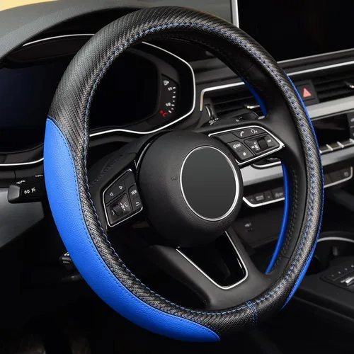 Vista 6 de LABBYWAY Funda de cuero de microfibra para volante, universal de 14.5-15 pulgadas, antideslizante, accesorios interiores de automóvil para hombres