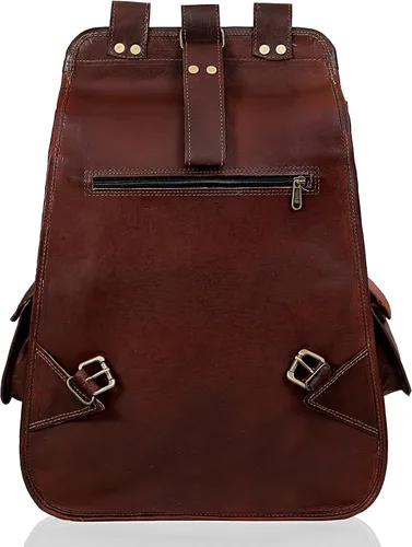 Vista 5 de cuero Mochila de cuero para computadora portátil para hombres y mujeres mejor mochila vintage mochila de viaje multi bolsillo mochila, Marrón, Glb 27