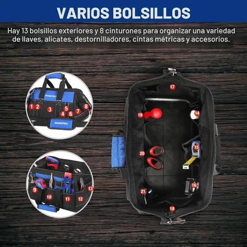 Vista 7 de WORKPRO - Bolso de herramientas de 16 pulgadas, con abertura ancha y base moldeada impermeable