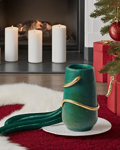 Vista 2 de Florero de 8 pulgadas verde y dorado con serpientes para decoración, florero único para estantería, mesa de comedor, sala de estar, repisa