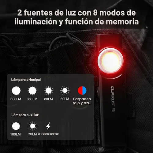 Vista 6 de Klarus E5 2 piezas de linterna de bolsillo, linterna recargable EDC, súper delgada 4.2x1x0.3 pulgadas, 600 lúmenes, puerto USB-C, IPX4, fuente