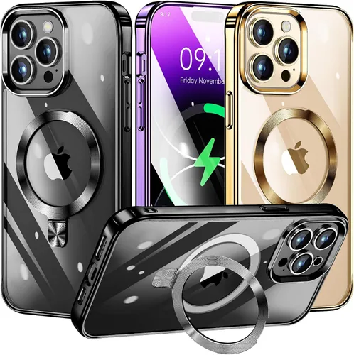 Vista 8 de [Anillo de CD compatible con soporte invisible MagSafe] Funda magnética para iPhone 12 / iPhone 12 Pro, parachoques galvanizado que no se pone