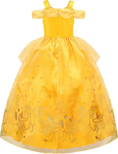 Vista 3 de GZ-LAOPAITOU Belle Princess Dress for Girls Cosplay Halloween Birthday Christmas Party Outfit Yellow with Accessories
