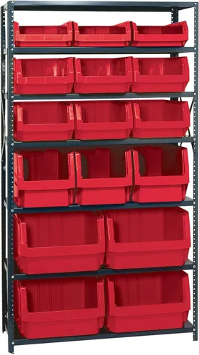 Vista 613 de Quantum QSBU-245BK Heavy Duty Shelving Unit with (7) Shelves and (24) QUS245 Black Bins for Garage Warehouse Storage Distribution 400 lb Load