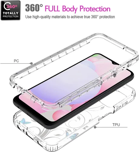 Vista 3 de Funda para Samsung Galaxy A13 4G/A13 LTE 4G SM-A135F con protector de pantalla de vidrio templado, cuerpo completo transparente con protección