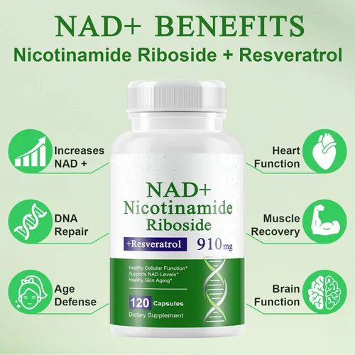 Vista 3 de A r b c r n Suplemento de 240 cápsulas, nicotinamida ribósido resveratrol 910mg para hombres y mujeres, suplemento NR para enfoque energético