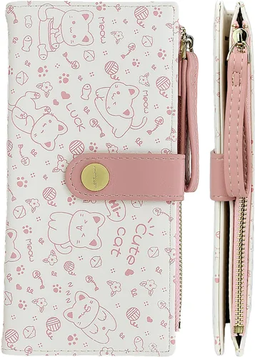 Vista 22 de Farcauo Billetera para mujer, billetera delgada para mujer, linda cartera delgada Kawaii con flores para mujer, tarjetero para mujer, Cartera