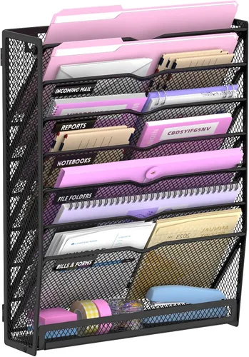 Vista 14 de SUPEASY Organizador de archivos de pared de 6 niveles con base, soporte Negro