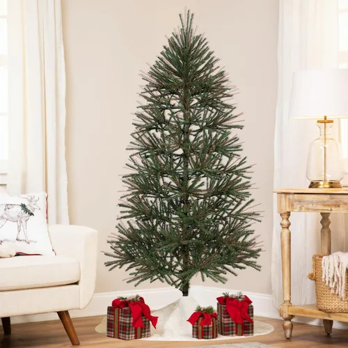 Vista 2 de Árbol de Navidad artificial mediano de dos tonos con ramita de Varsovia, 6 pies, sin iluminación