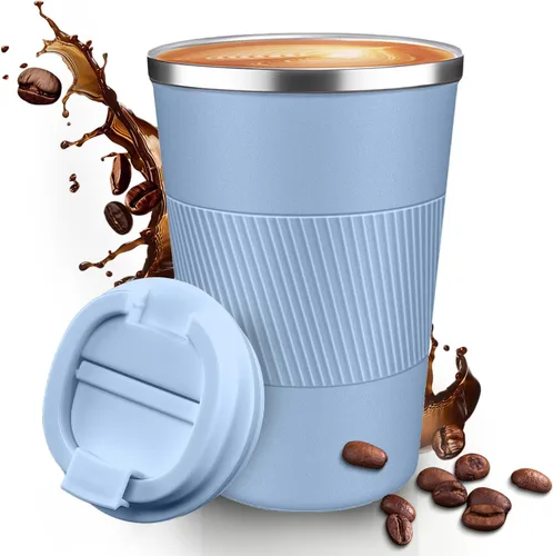 Vista 11 de Taza de Café de Viaje de 12 OZ, Taza de Café Aislada con Tapa a Prueba de Derrames y Fugas, Vaso Portátil de Acero Inoxidable Reutilizable para Agua