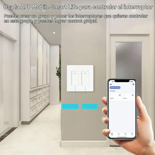 Vista 6 de Interruptor de luz inteligente de 2 bandas (botón), interruptores de luz WiFi inteligentes dobles, interruptor inteligente compatible con Alexa