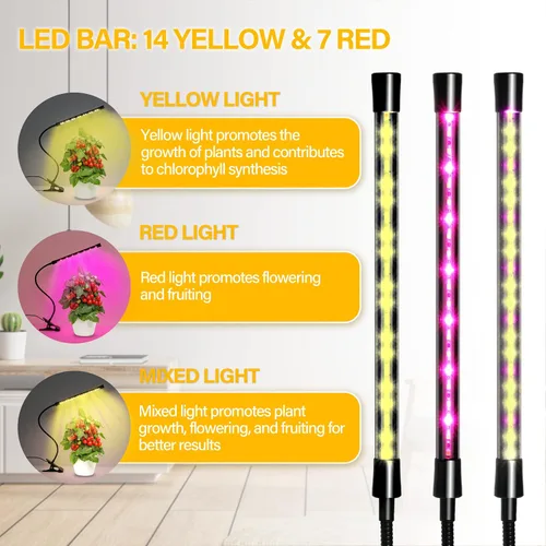 Vista 5 de iPower - Lámpara LED de crecimiento con espectro completo para plantas de interior, cuello de cisne ajustable, 2/3 modos de luz y 5/10 niveles