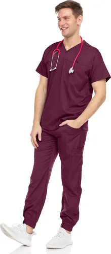Vista 4 de Medichic Conjunto de pantalones deportivos elásticos con cuello en V para hombre con pantalones de siete bolsillos, disponible en más de 6