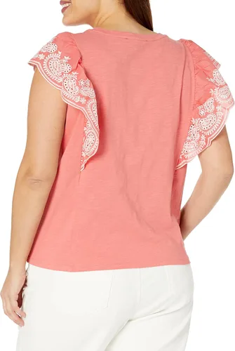 Vista 2 de Tommy Hilfiger Women's Embroidered Eyelet Flutter Sleeve Top
