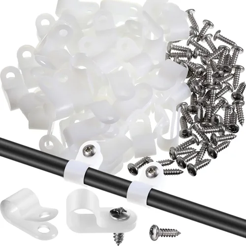 Vista 15 de Hicarer Paquete de 50 abrazaderas de cable tipo R, clips de sujeción de cable de montaje de tornillo de nailon con 50 tornillos para gestión de Negro