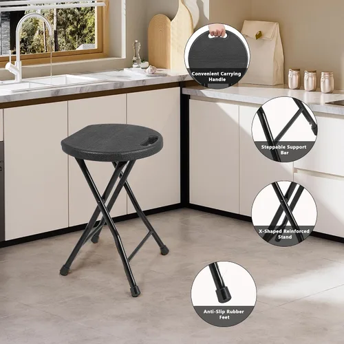 Vista 4 de COOZMENT Taburete plegable con asa, taburete de campamento portátil resistente de 550 libras, taburete plegable con pies antideslizantes