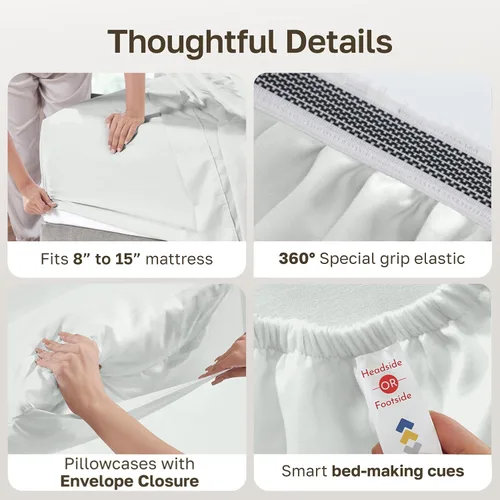 Vista 68 de California Design Den Sábanas de Algodón Egipcio 100%, Juego de Sábanas de Lujo Auténtico Certificado Tamaño Full con Bolsillo Profundo, Satén Suave