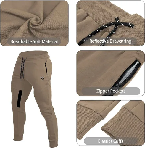 Vista 5 de ZENWILL Pantalones de entrenamiento cónicos para hombre, pantalones deportivos de entrenamiento ajustados con bolsillos con cremallera