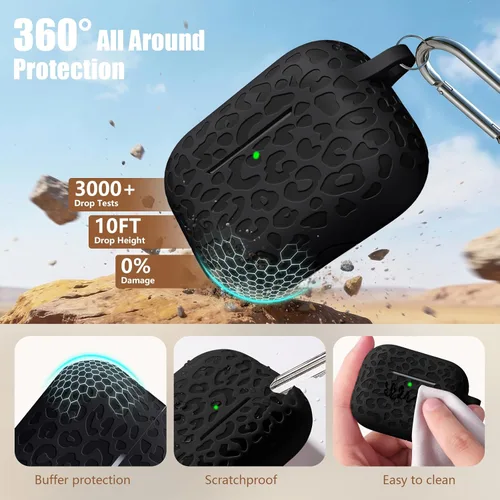 Vista 3 de Funda compatible con AirPods Pro 2 con grabado de leopardo APPro2-Negro
