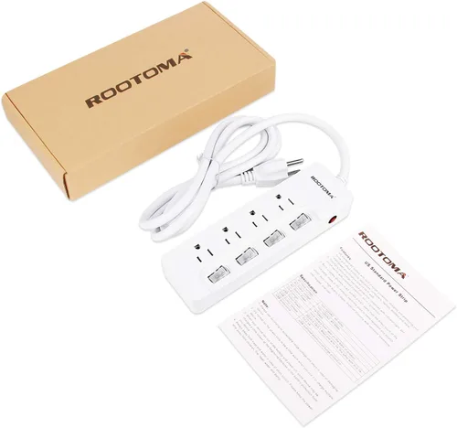 Vista 8 de ROOTOMA Regleta protectora de sobretensiones con interruptores individuales, certificado ETL, cable de extensión largo de 6 pies 14 AWG 1875 W/15 A
