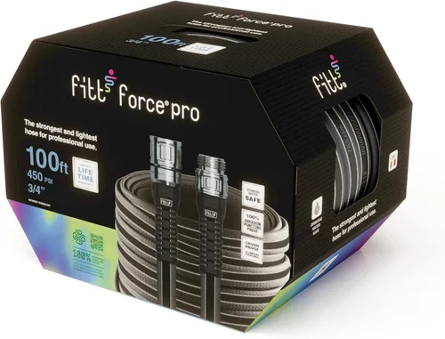Vista 2 de FITT Force Pro Manguera de agua, manguera de jardín plana resistente ultra flexible duradera sin torceduras de grado comercial, gris y azul, 100