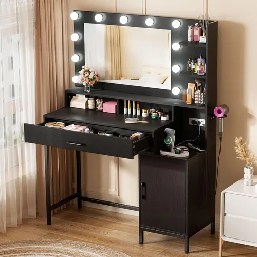 Vista 11 de Escritorio de maquillaje pequeño iluminado negro