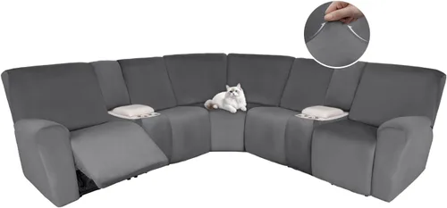 Vista 112 de HDCAXKJ Fundas de sofá seccional reclinable de terciopelo, cubierta de sofá seccional en forma de L, lavable, elástica, suave, para rincón