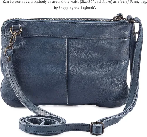 Vista 5 de Wise Owl Accessories Bolso cruzado pequeño de cuero real con triple cremallera para mujer, bolso cruzado vintage de primera calidad
