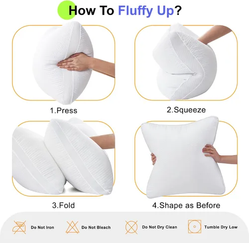 Vista 7 de Juego de 2 rellenos de almohadas con malla lateral refrescante de doble filo, almohadas firmes y de apoyo para sofá, sofá o cama con relleno