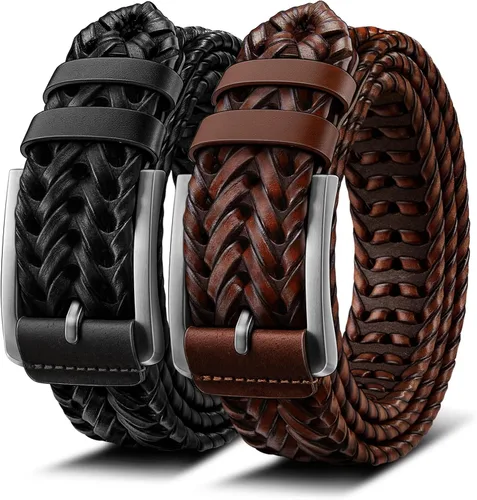 Vista 9 de BULLIANT - Cinturón de cuero trenzado para hombre, ajustable, para jeans casuales, golf, 1 3/8