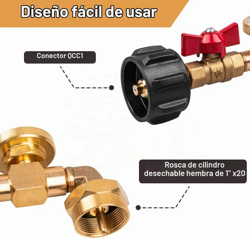 Vista 4 de Siasky Adaptador de Recarga de Propano Mejorado de 20lb a 1lb Convertidor, Diseño con Válvula y Medidor, Adaptador de Recarga de Propano QCC1 Codo