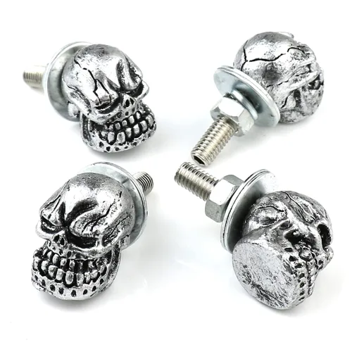 Vista 4 de Juego de 4 tornillos de calavera para placa de matrícula, decoración universal para automóvil, camión, motocicleta, marcos de matrícula, tornillos