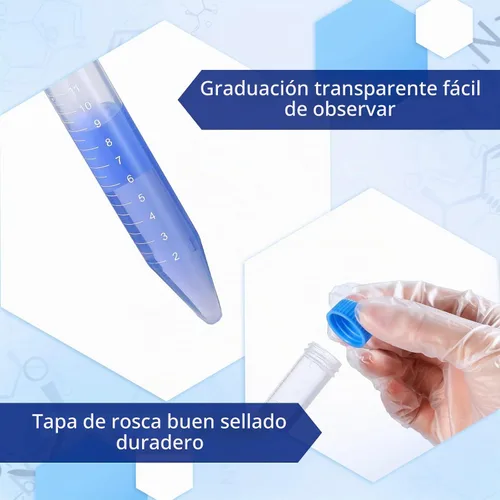 Vista 3 de Konohan Tubos de centrífuga cónicos, tubos de prueba estériles de plástico con tapas de rosca, contenedor cónico de polipropileno con marcas