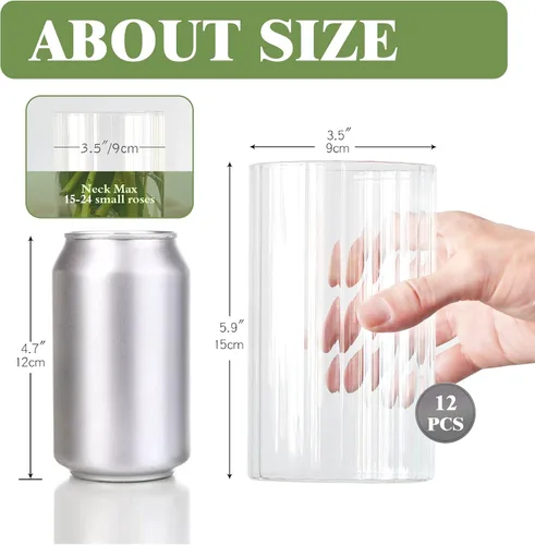 Vista 2 de 12 piezas de jarrones de vidrio cilíndricos para centros de mesa, jarrones de brotes acanalados transparentes de 6 pulgadas para decoraciones