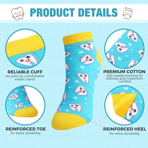 Vista 2 de Vicenpal 5 pares de calcetines novedosos para mujer con dientes de enfermera, dentista, higienista, regalo para Navidad, enfermería, médico