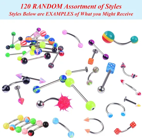 Vista 2 de BodyJ4You 120PC Body Piercing Jewelry - Ear Tragus Cartilage Daith Nose Septum Lip Belly Button - 14G 16G 18G 20G RANDOM Mix - Horseshoes Rings