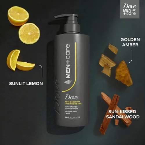 Vista 3 de DOVE MEN+CARE Champú 2 en 1 + acondicionador anticaspa 1 unidad para mejorar la salud del cuero cabelludo, con piritiona de zinc, 18 onzas