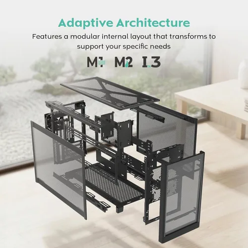 Vista 5 de MONTECH Funda para PC Micro ATX de 22.7 L, chasis modular de malla de alto flujo de aire para construcciones de aire, líquidos o SFF, soporte de TEN