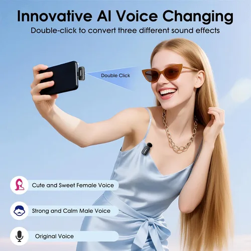 Vista 5 de Mini micrófono Lavalier inalámbrico para tabletas iPhone Android, micrófono de solapa con reducción de ruido, funda de carga de 30 horas, cambiador