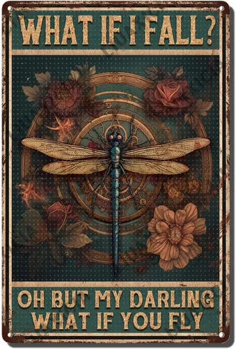 Vista 13 de LIUAXICIA Letreros divertidos de metal con texto en inglés «Into The Forest I go to Lose My Mind and Free My Soul Dragonfly», decoración de pared
