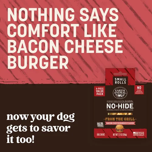 Vista 2 de Earth Animal No Hide - Masticables sin cuero para perros pequeños, sabor a tocino y queso de hamburguesa de la parrilla, libres de cuero crudo - 6