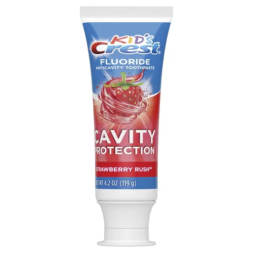 Vista 2 de Crest Pasta de dientes con flúor para protección de caries para niños, fresa, 4.2 onzas