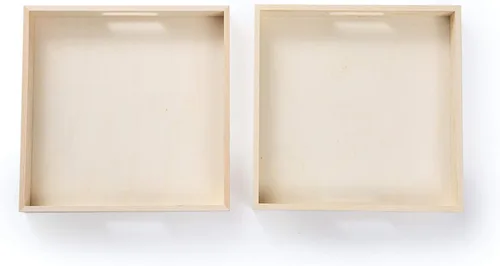 Vista 2 de Bandeja de madera/bandejas de madera Cajas cuadradas con asas - Sin terminar y pequeñas Para materiales Montessori, manualidades para pintar