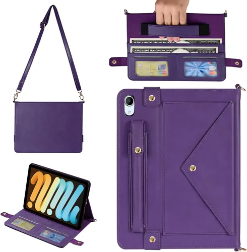 Vista 90 de Funda tipo bolso para iPad mini de 5ª/4ª/3ª/2ª/1ª generación de 7.9 pulgadas, Techcircle funda ligera tipo folio con soporte bandolera con billetera
